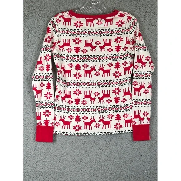 Hanna Andersson Womens Pajama 2 Piece Set S Red Reindeer Red Reindeer Fair Isle - Picture 4 of 13